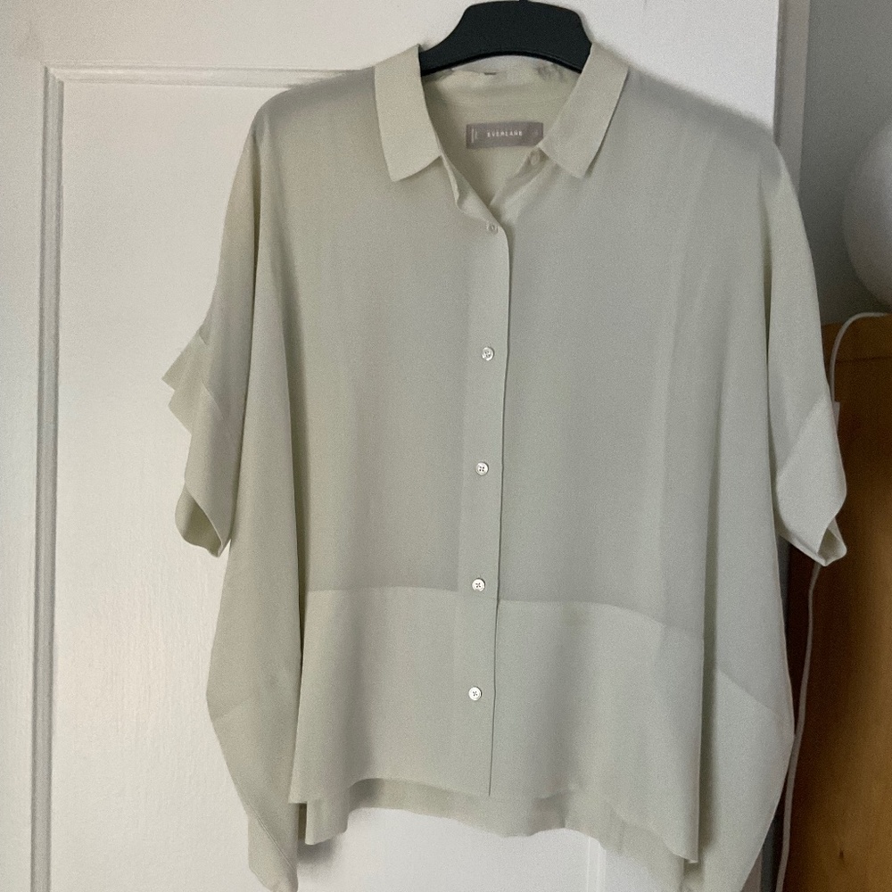 Everlane Clean Silk Short-Sleeve Square Shirt  Sz 12